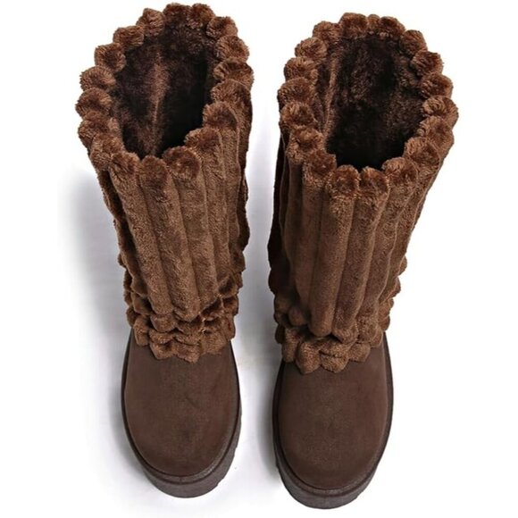 ✨Women's Brown Platform Fur Boots Fuzzy Fleece Lined Ankle Anti-Slip Booties - Picture 3 of 6